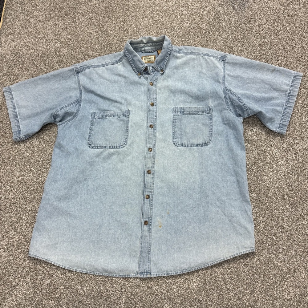 C.E. Schmidt Shirt Mens XLT Blue Denim Short Sleeve Button Up Workwear Casual